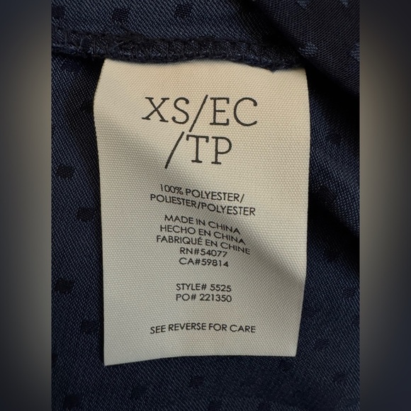 CAbi Navy Blue Micro Dot Tie Neck Lightweight Blouse #5525 Size XS - Picture 5 of 5